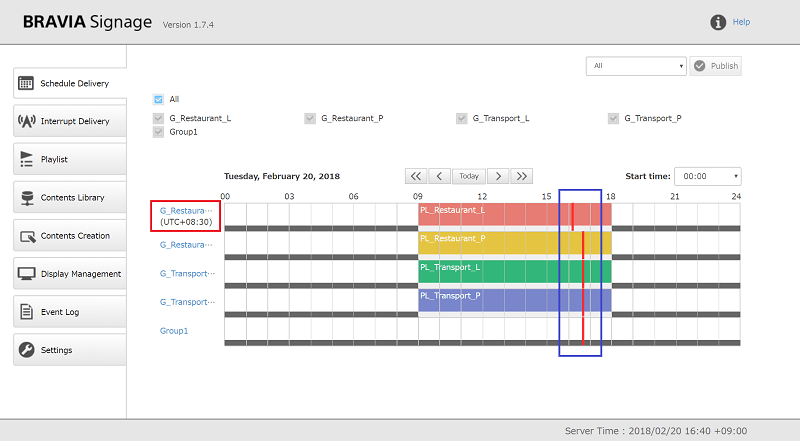 Area of the group name and timezon in Schedule Delivery screen