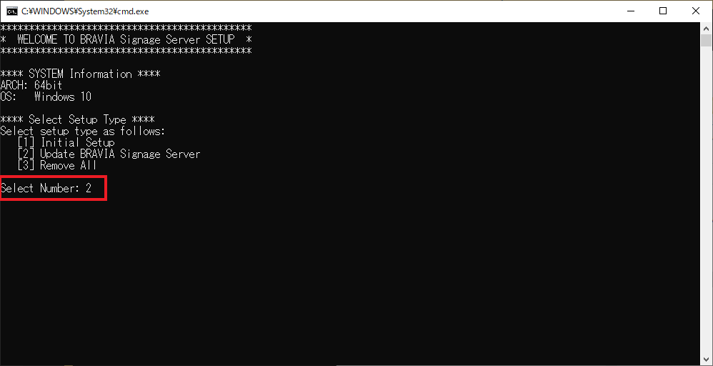 a screenshot of Command Prompt window after push the ENTER key