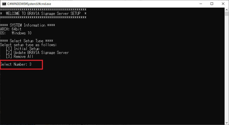 a screenshot of Command Prompt window after push the ENTER key